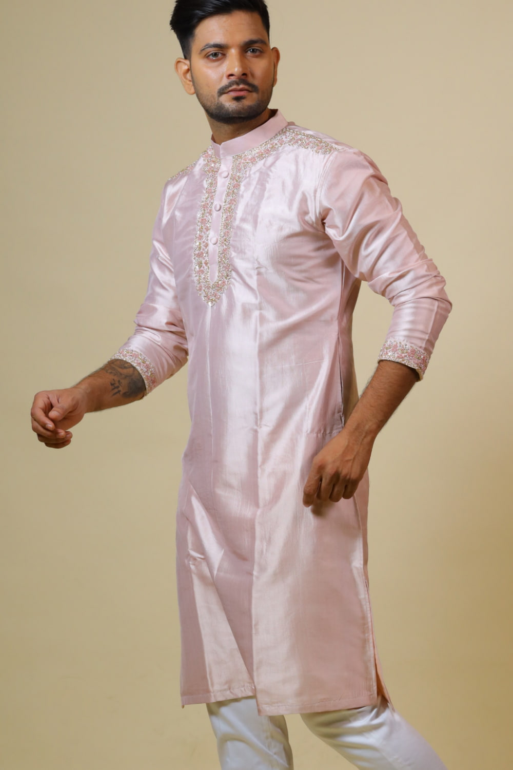 Light Coral Designer Men's Kurta by Hilo Design