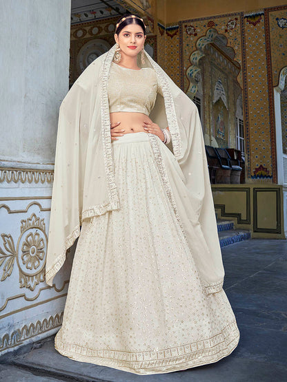 Myra Off White Georgette Embroidered Designer Lehenga Choli