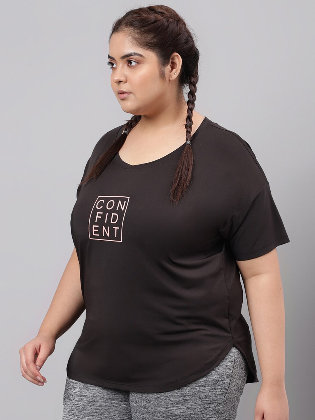 MKH Plus Size Typography Printed Relaxed Fit Dri-FIT Sports T-shirt