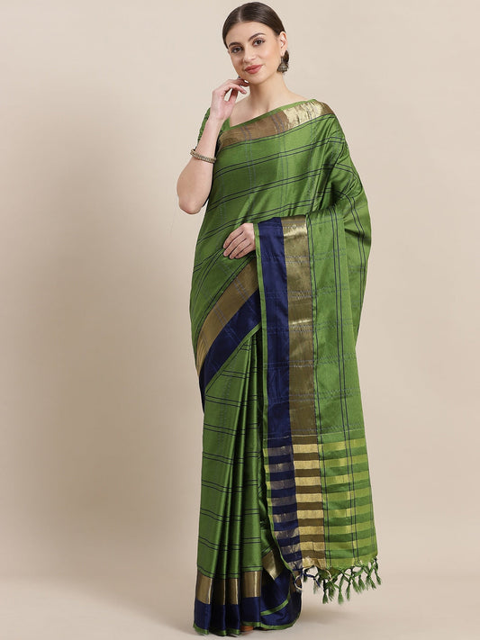 Saree Mall Green & Blue Checked Saree