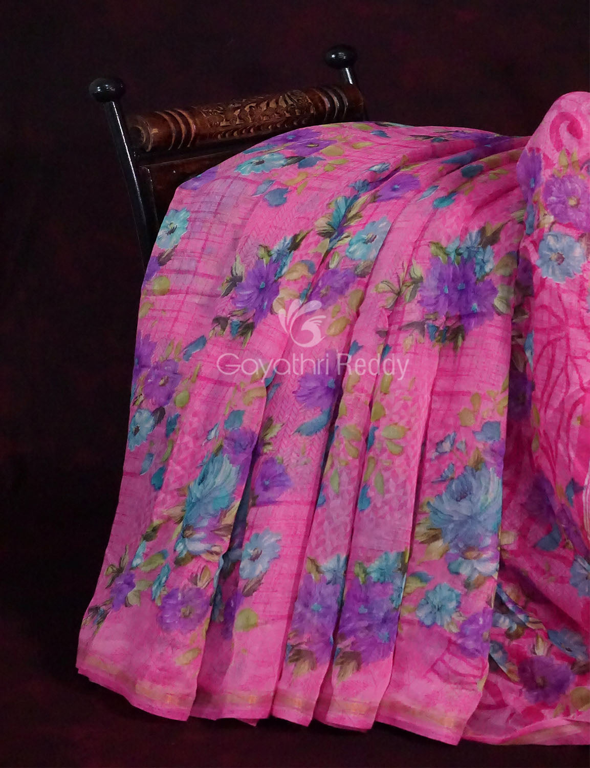 Neon Pink Printed Semi Chanderi Saree By Gayathri Reddy Designer Studio