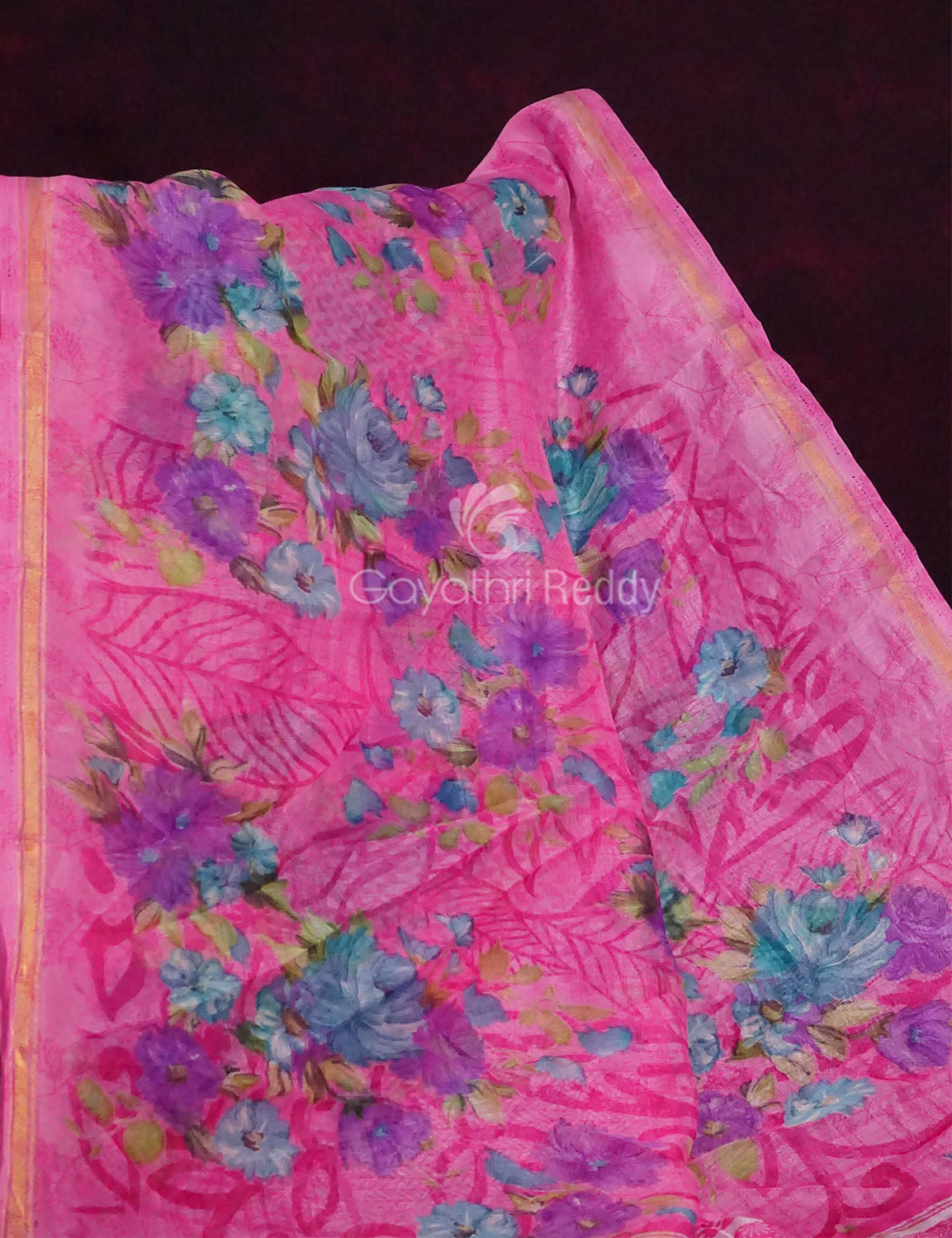Neon Pink Printed Semi Chanderi Saree By Gayathri Reddy Designer Studio