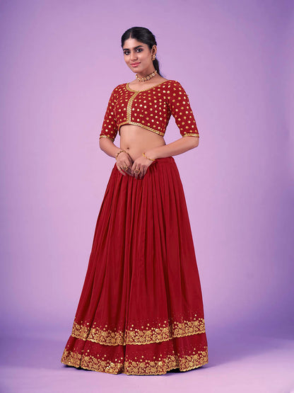 Myra Red Georgette Embroidered Designer Lehenga