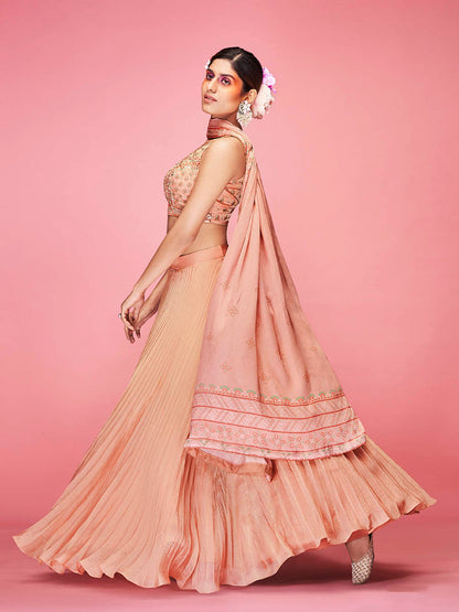 Myra Orange Art Silk Embroidered Designer Lehenga