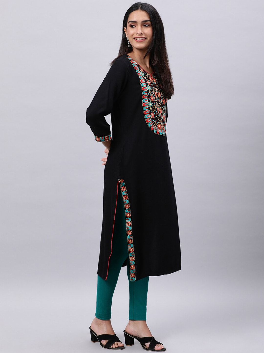 Souchii Black Geometric Yoke Design Thread Work Grandeur & Majestic Artwork Kurta