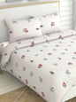haus & kinder Floral Motifs White & Green 186 TC Cotton Queen Bedsheet & 2 Pillow Covers