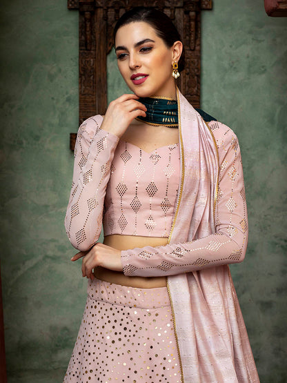 Myra Dusty Pink Georgette Embroidered Designer Lehenga