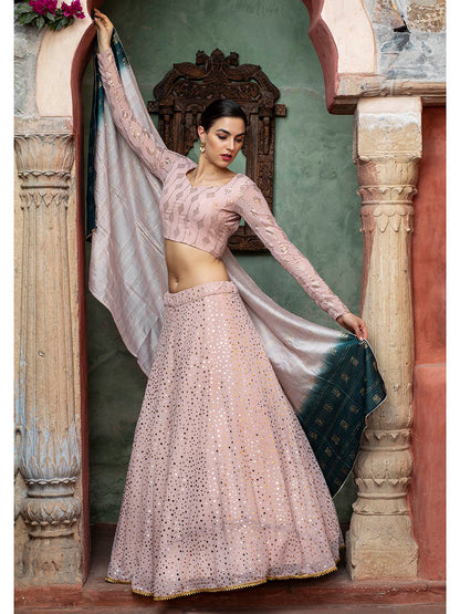 Myra Dusty Pink Georgette Embroidered Designer Lehenga