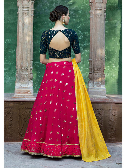 Myra Rani & Dark Green Georgette Embroidered Designer Lehenga