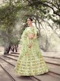 Myra Pista Green Soft Net Heavy Embroidered Lehenga