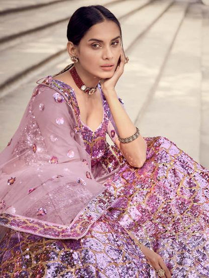Myra Lilac Soft Net Heavy Embroidered Lehenga