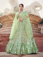 Myra Pista Green Soft Net Heavy Embroidered Lehenga