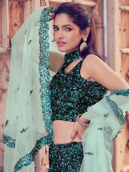 Myra Black Heavy Embroidered Fur Lehenga