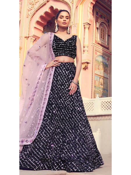 Myra Black Heavy Embroidered Fur Lehenga