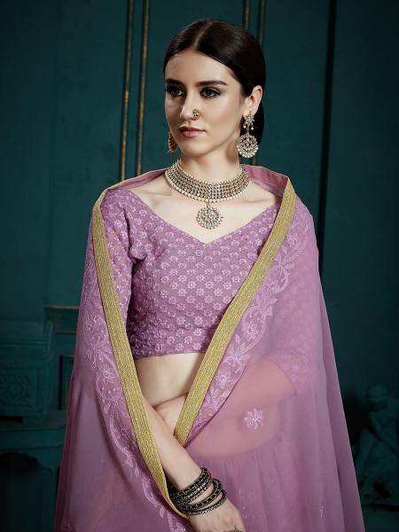 Myra Lavender Georgette Embroidered Lehenga