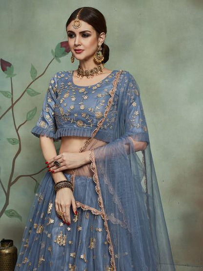 Myra Grey Soft Net Heavy Embroidered Lehenga