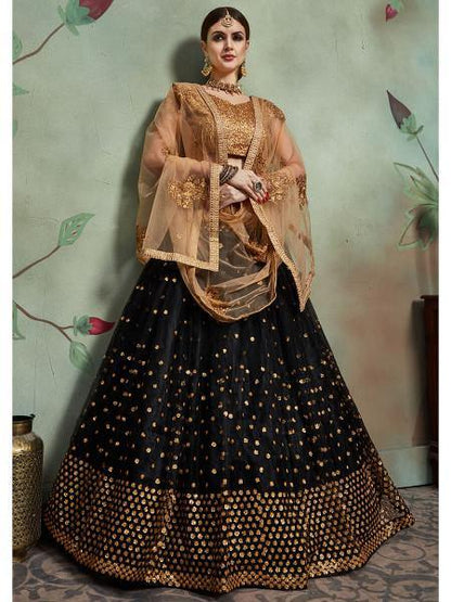 Myra Black Soft Net Heavy Embroidered Lehenga
