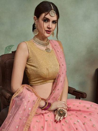 Myra Baby Pink Soft Net Heavy Embroidered Lehenga
