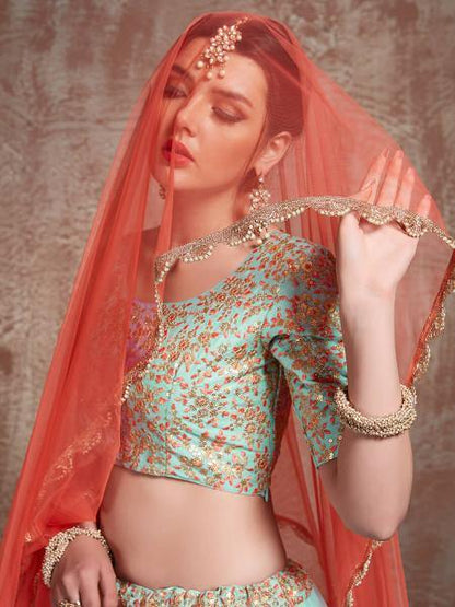 Myra Blue Soft Net Heavy Embroidered Lehenga