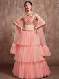 Myra Peach Soft Net Heavy Embroidered Lehenga