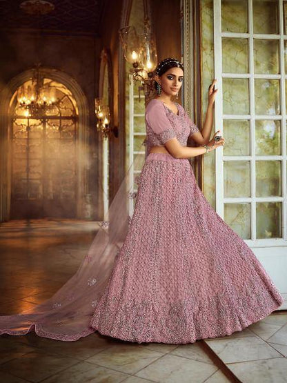 Myra Pink Soft Net Heavy Embroidered Lehenga