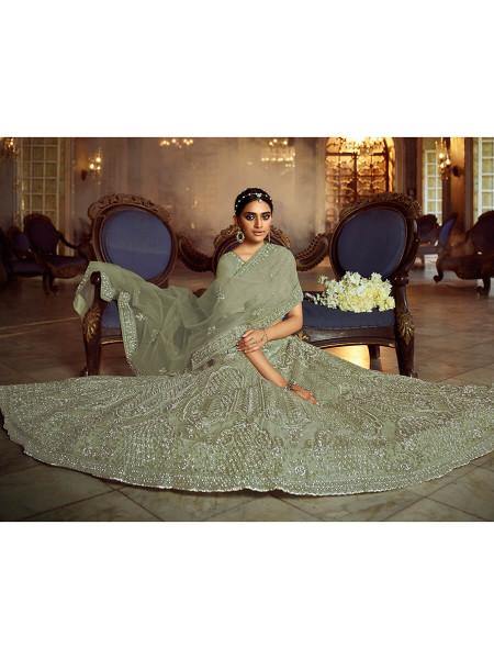 Myra Green Soft Net Heavy Embroidered Lehenga