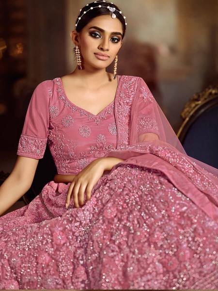 Myra Pink Soft Net Heavy Embroidered Lehenga