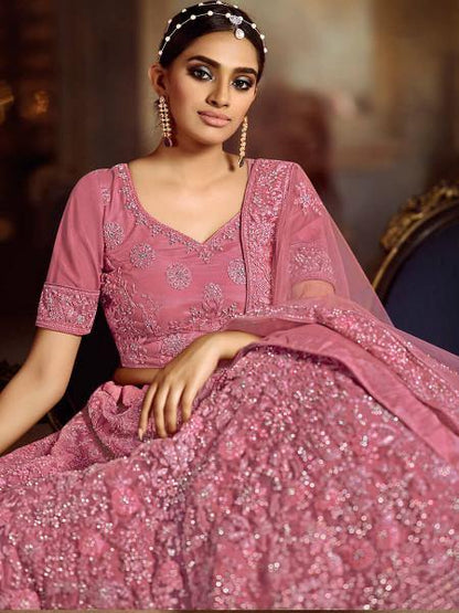 Myra Pink Soft Net Heavy Embroidered Lehenga