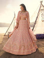 Myra Peach Embroidered Organza Lehenga