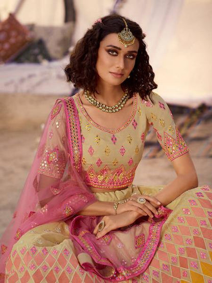 Myra Beige Embroidered Organza Lehenga