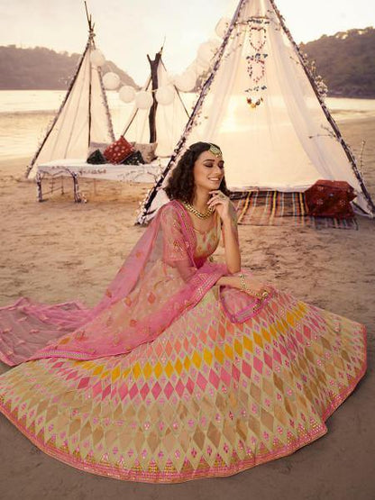 Myra Beige Embroidered Organza Lehenga