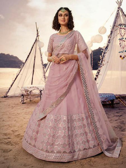 Myra Baby Pink Embroidered Organza Lehenga