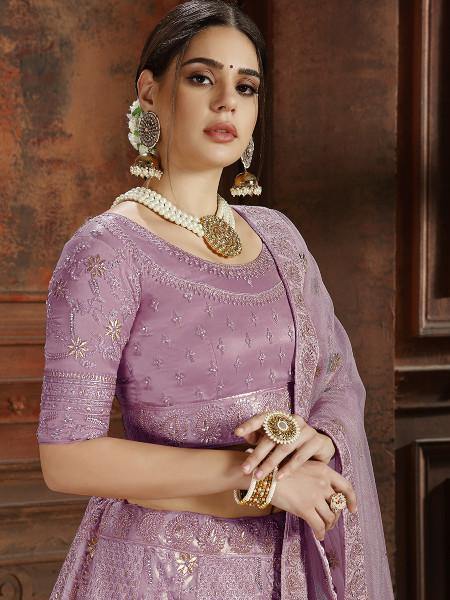 Myra Purple Soft Net Heavy Embroidered Lehenga
