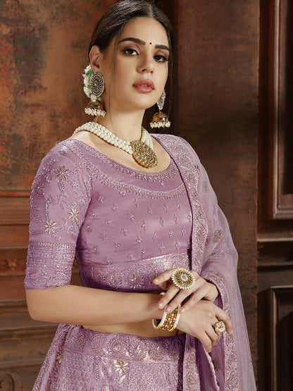 Myra Purple Soft Net Heavy Embroidered Lehenga