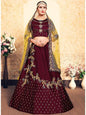 Myra Maroon Satin Embroidered Lehenga