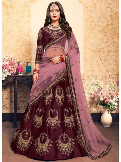 Myra Brown Satin Embroidered Lehenga