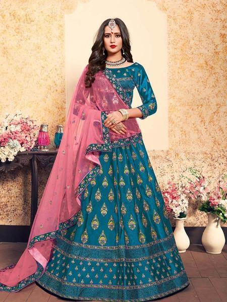 Myra Sky Blue Satin Embroidered Lehenga