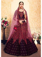 Myra Brown Satin Embroidered Lehenga