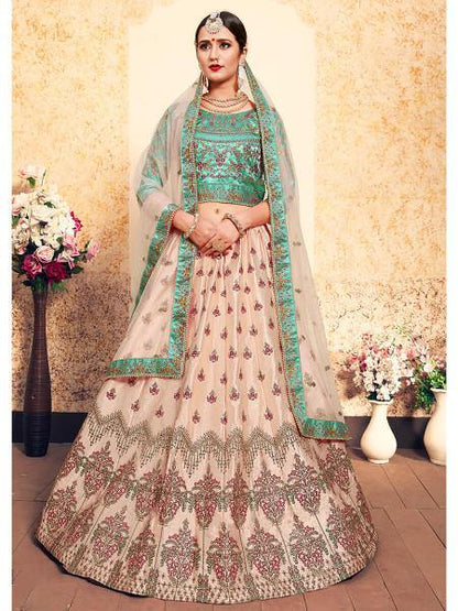 Myra Peach Satin Embroidered Lehenga