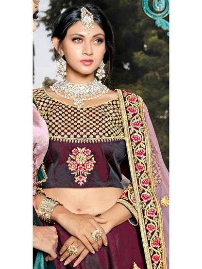 Myra Wine Taffeta Embroidered Lehenga