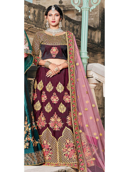 Myra Wine Taffeta Embroidered Lehenga