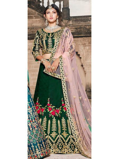 Myra Green Taffeta Embroidered Lehenga