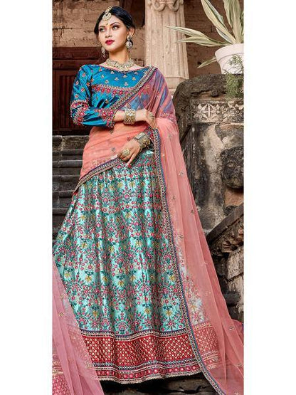 Myra Skyblue Satin Embroidered Lehenga