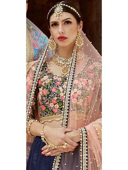 Myra Navy Blue Art Silk Lahanga