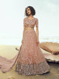 Myra Peach Embroidered Net Lehenga