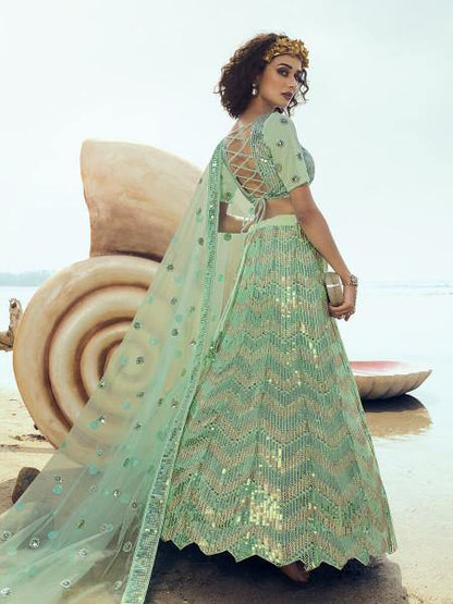 Myra Green Embroidered Net Lehenga