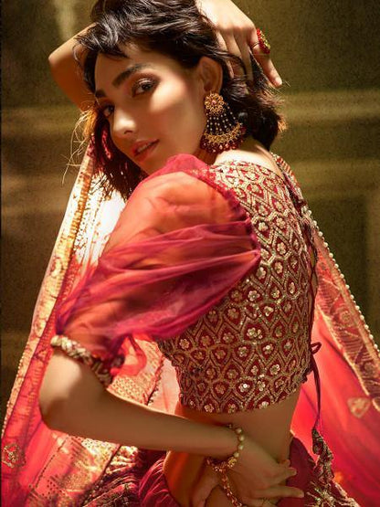 Myra Maroon Embroidered Net Lehenga