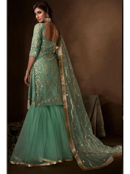 Myra Green Soft Net Gharara Suit
