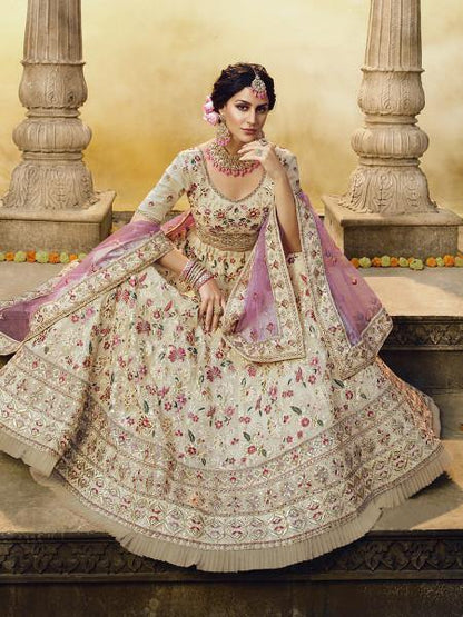 Myra Off White Heavy Embroidered Georgette Lehenga