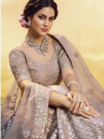 Myra Onion Heavy Embroidered crepe Lehenga